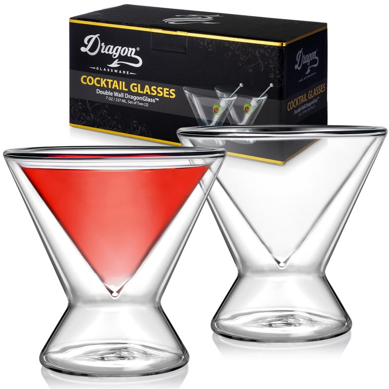 Dragon Glassware Stemless Martini Glasses - 7 oz Clear Set of 2 - Double Wall Insulated Cocktail Glass Set - Unique and Fun Gift for Espresso Martini Lovers - Image 1